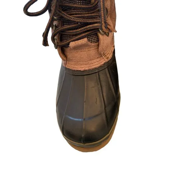 9M Boston Accent "Sleek" Women's Lace Up Winter Duck Boots Tan Suede and Navy Bl - Picture 5 of 11